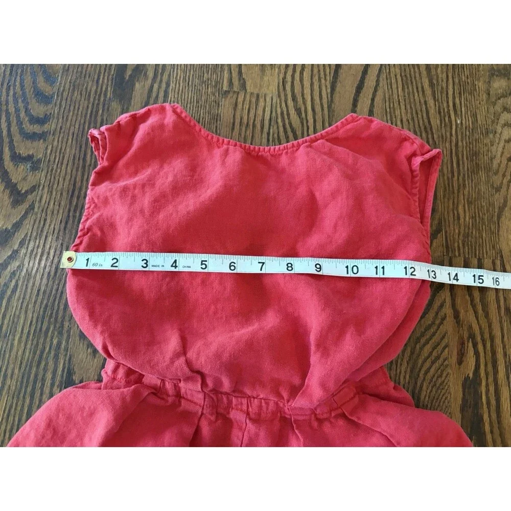 Zara Kids Girls 100% Linen Red Romper Size 8 Pockets‎ Summer Beach Adjustable